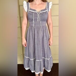 70s Vintage 1970s VTG cottagecore 💙🤍 Jody of California gingham Boho Dress XS